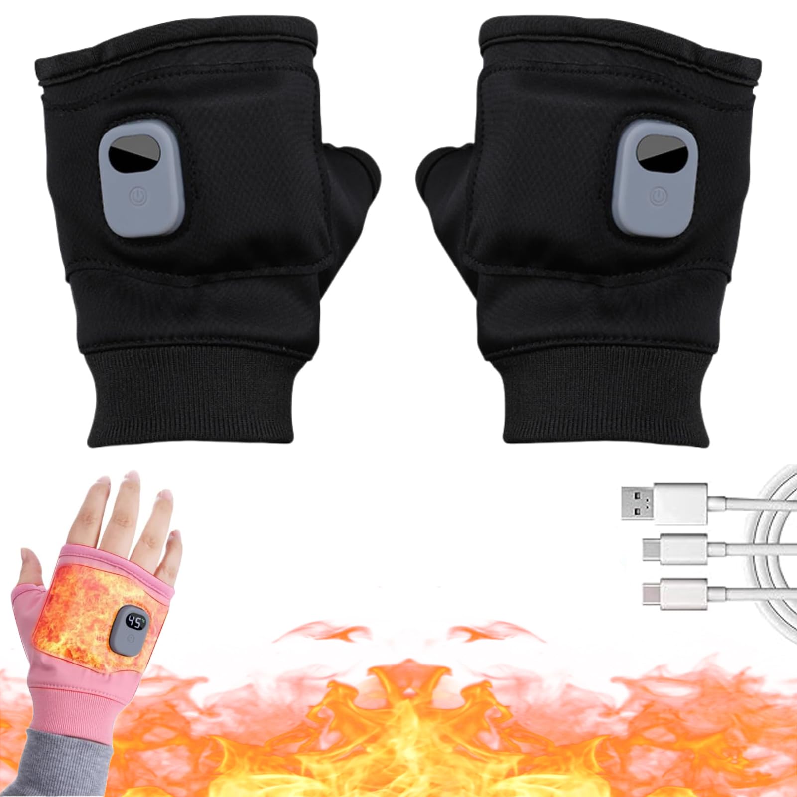 Heated Gloves Gloves,Portable Heating Gloves with Digital Display,Rechargeable Heated Gloves,MiGICosy Smart Thermostatic Heated Fingerless