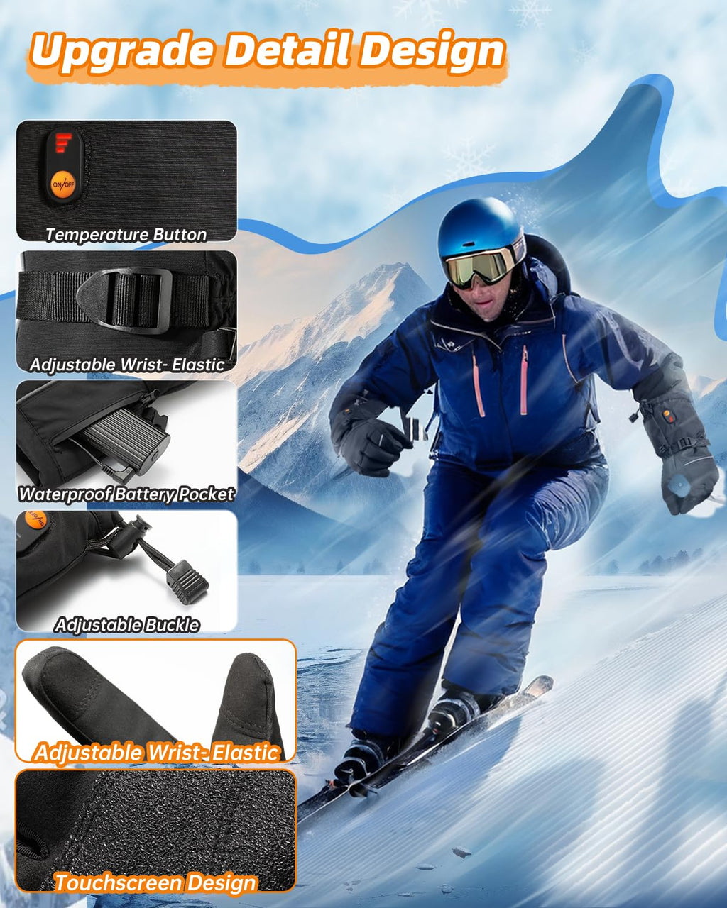 Heated Gloves for Men Women, Rechargeable Heated Gloves with waterpoof & Upgrade Non-Slip with Touchscreen, Heated Work Gloves for Motorcycling/Skiing/Hunting/Outdoor Work