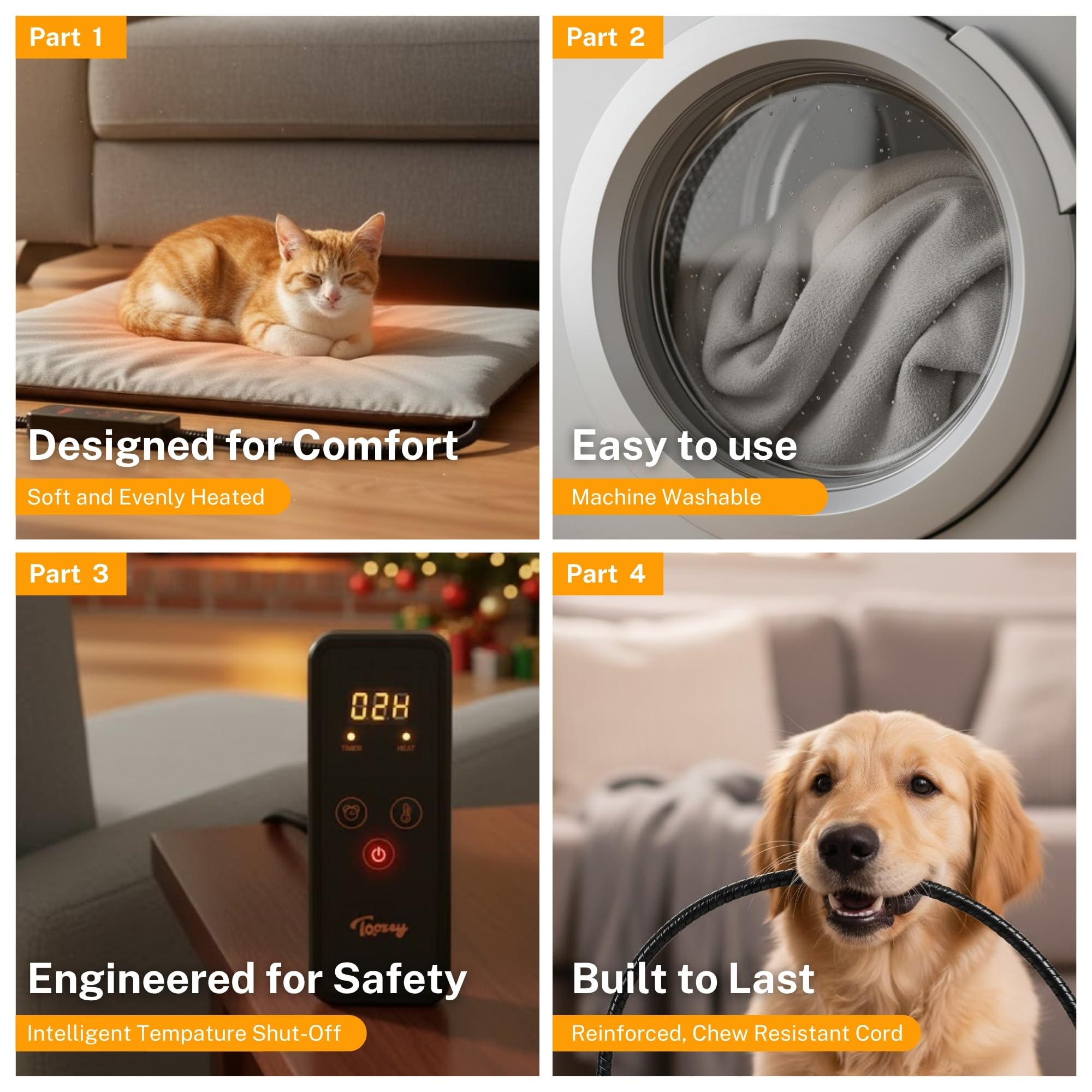 MiGiCosy large Pet Heating Pads for Dogs & Cats Outdoor, Dog Cat Heating Pad Bed Outdoor Waterprooof, Warming Heated Cat Dog Bed Blanket Outside, Heated Pet Mat, Gifts for Cats Dogs in Winter